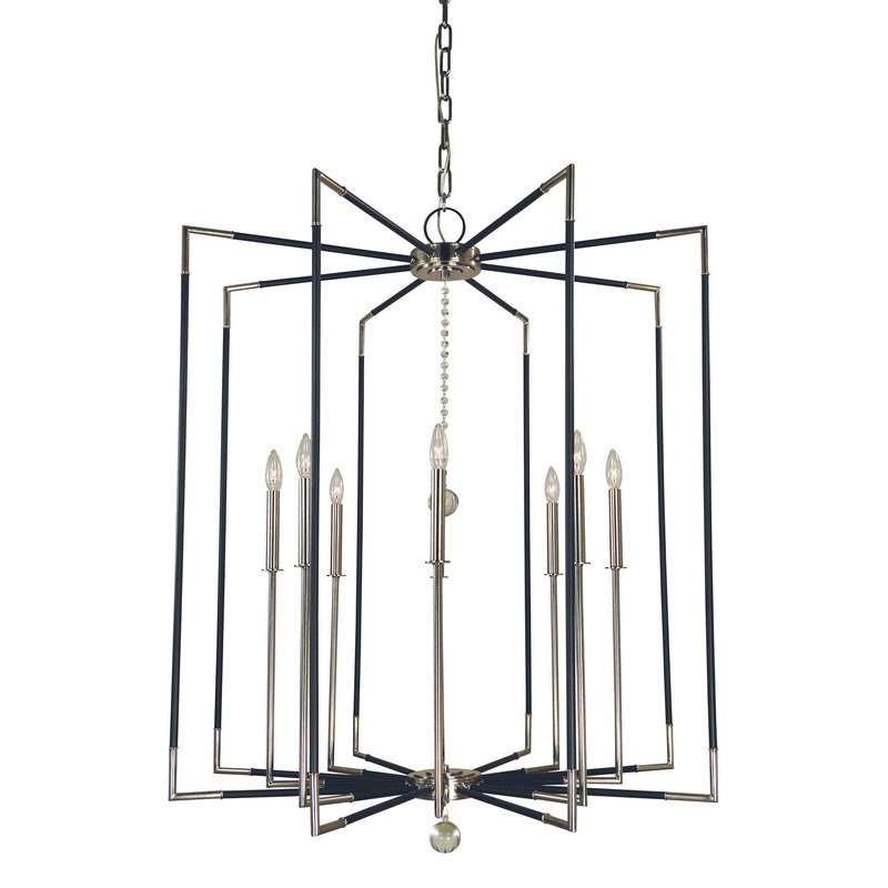 Framburg 5048 PN/MBLACK Felicity Eight Light Foyer Chandelier, Polished Nickel with Matte Black Accents