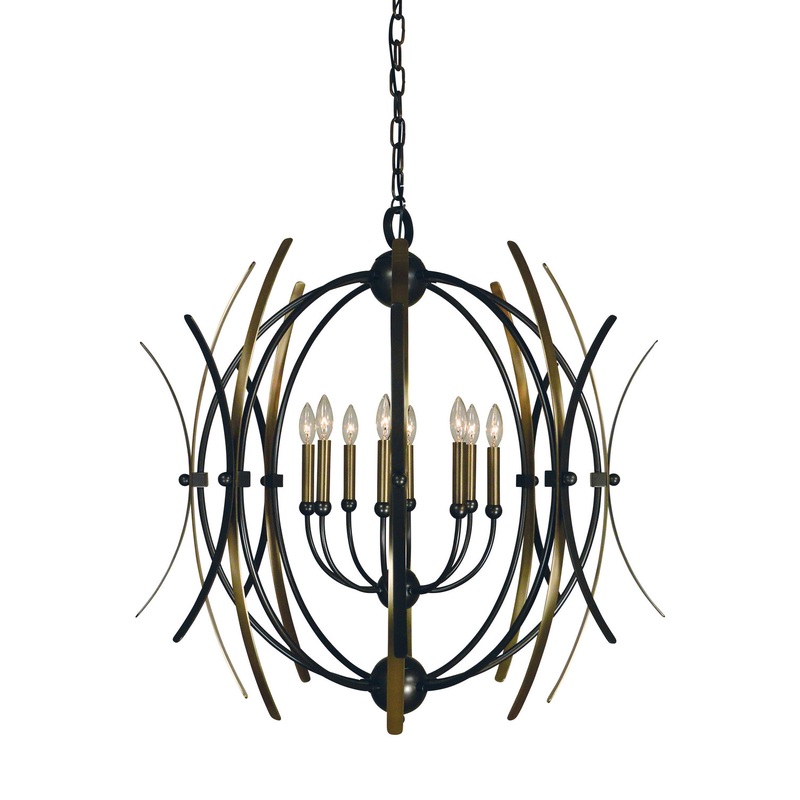 Framburg 5058 MB/AB Monique Eight Light Chandelier, Mahogany Bronze with Antique Brass Accents