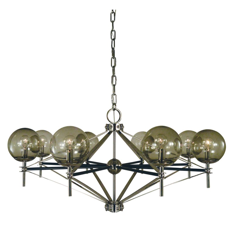Framburg 5068 PN/MBLACK Calista Eight Light Chandelier, Polished Nickel with Matte Black Accents