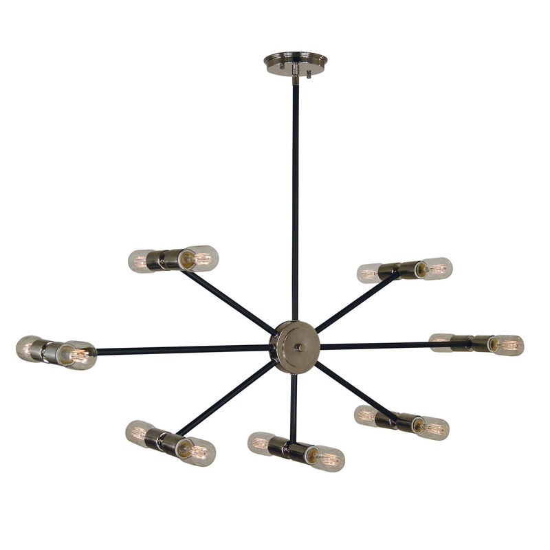 Framburg 5088 PN/MBLACK Nebula 14 Light Chandelier, Polished Nickel with Matte Black Accents