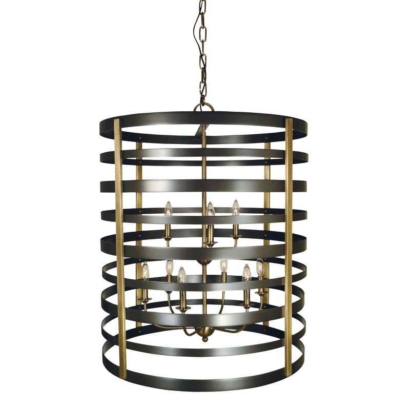 Framburg 5098 MB/AB Pastoral Nine Light Foyer Chandelier, Mahogany Bronze with Antique Brass Accents