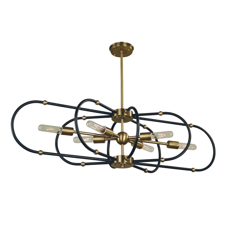 Framburg 5106 AB/MBLACK Pulsar Six Light Chandelier, Antique Brass with Matte Black Accents