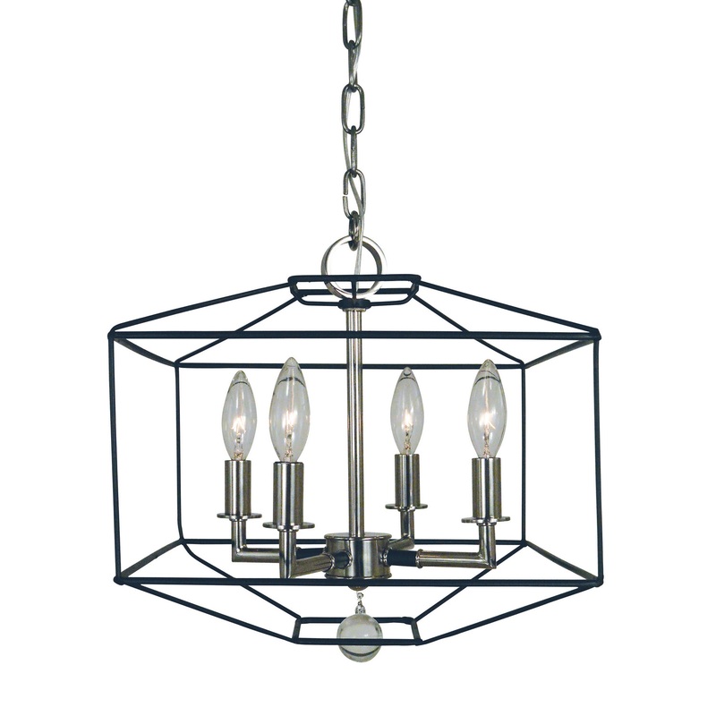 Framburg 5304 PN/MBLACK Isabella Four Light Dual Mount Chandelier, Polished Nickel with Matte Black Accents