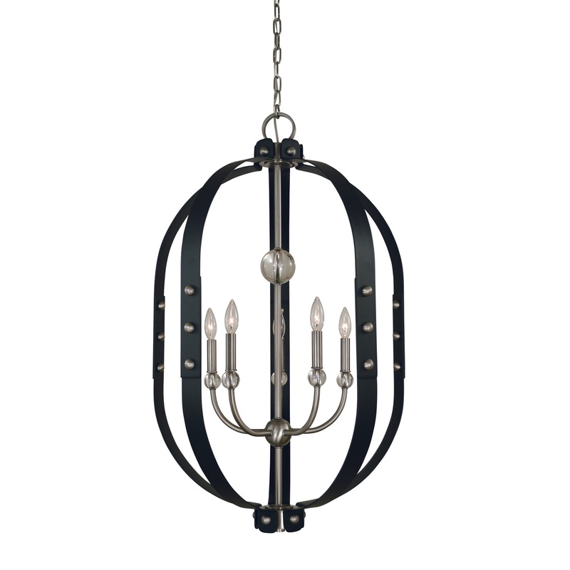 Framburg 5315 BN/MBLACK Urban Craftsman Five Light Chandelier, Brushed Nickel/Matte Black
