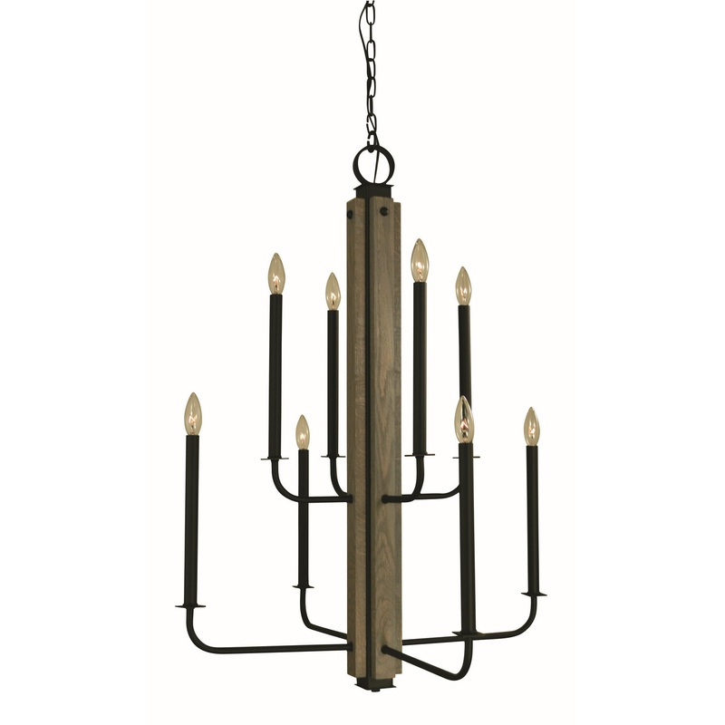 Framburg 5418 MBLACK Loft Eight Light Foyer Chandelier, Matte Black