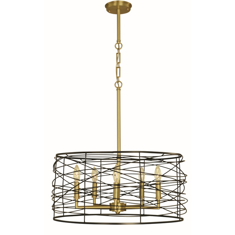 Framburg 5615 BR/MBLACK Boca Five Light Chandelier, Brushed Brass and Matte Black