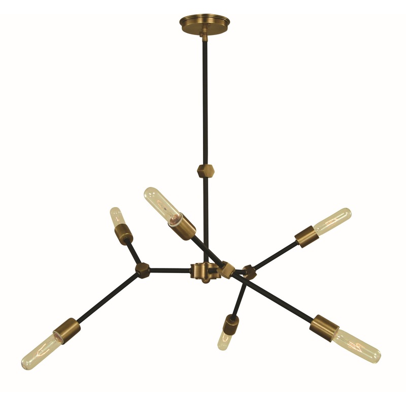 Framburg 5630 AB/MBLACK Kinetic Six Light Chandelier, Antique Brass and Matte Black