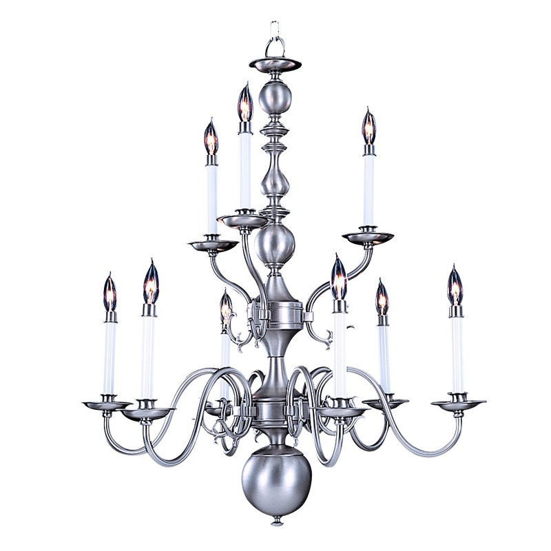 Framburg 9129 SP Jamestown Nine Light Chandelier, Satin Pewter