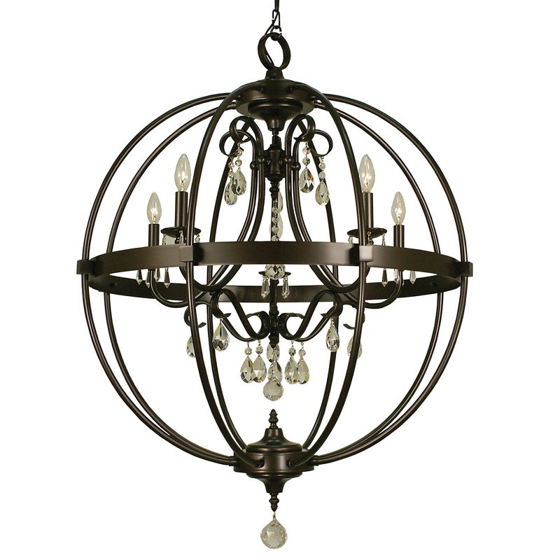 Framburg 1069 MB Compass Five Light Foyer Chandelier, Mahogany Bronze