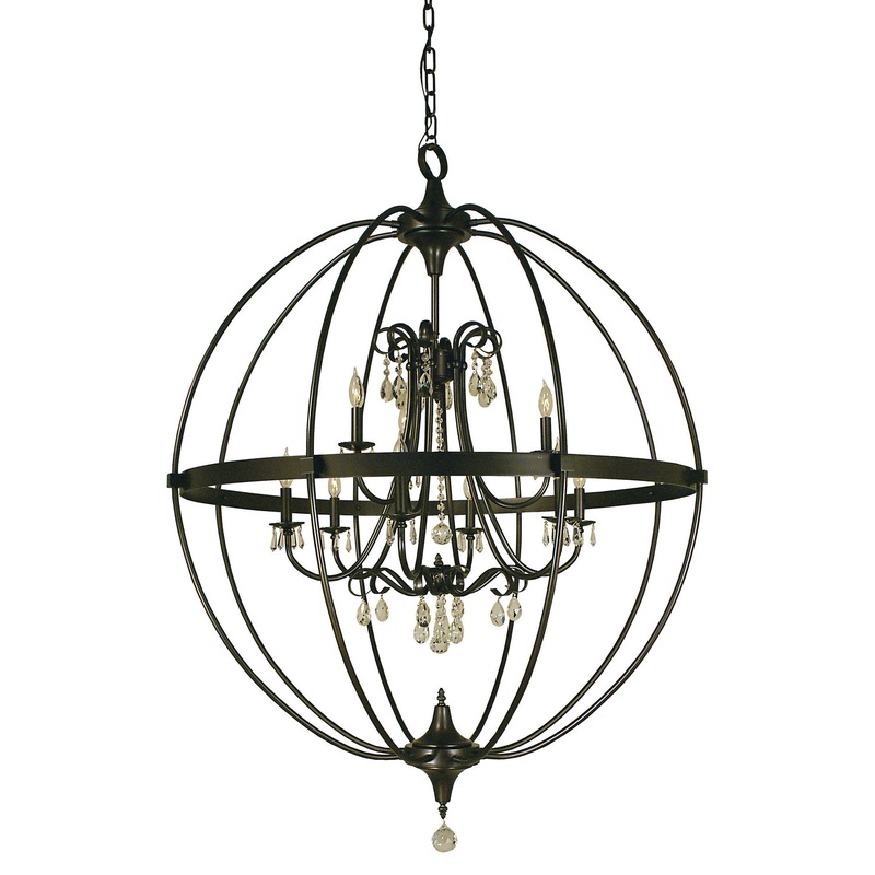 Framburg 1070 MB Compass Nine Light Foyer Chandelier, Mahogany Bronze
