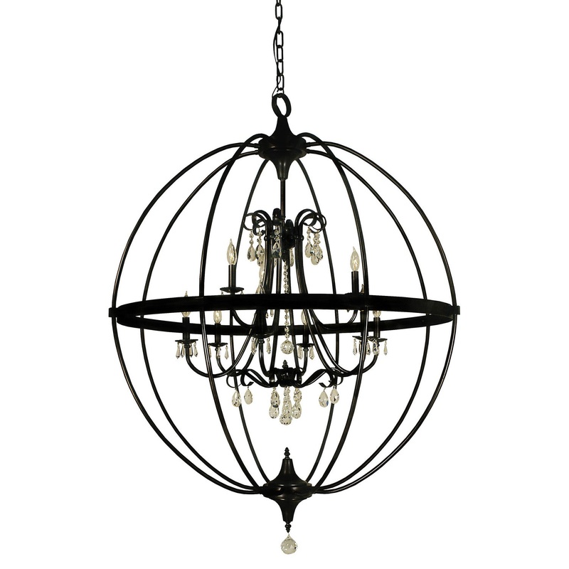 Framburg 1070 MBLACK Compass Nine Light Foyer Chandelier, Matte Black