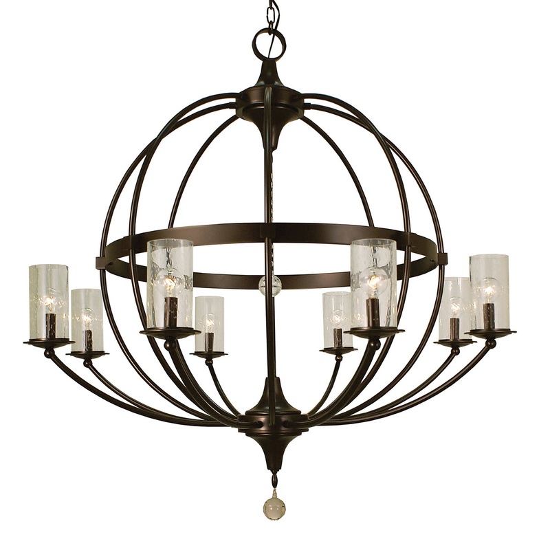 Framburg 1078 MB/F Compass Eight Light Foyer Chandelier, Mahogany Bronze with Frosted Glass