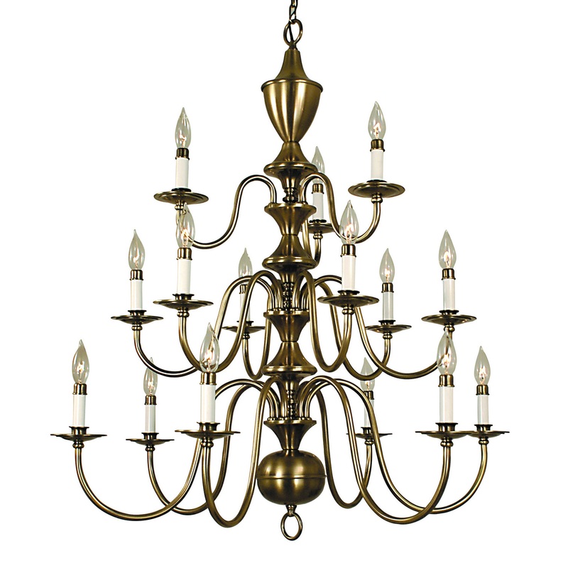 Framburg 2527 AB Jamestown 15 Light Foyer Chandelier, Antique Brass