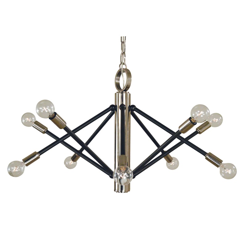 Framburg 4687 PN/MBLACK Felix Ten Light Chandelier, Polished Nickel with Matte Black Accents