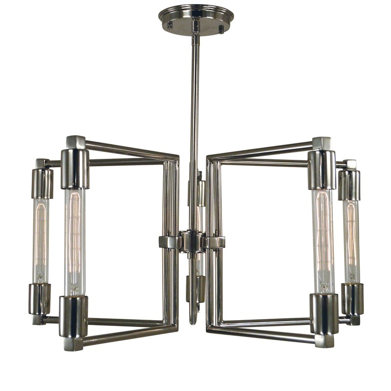 Framburg 5115 PN Focal Five Light Chandelier, Polished Nickel