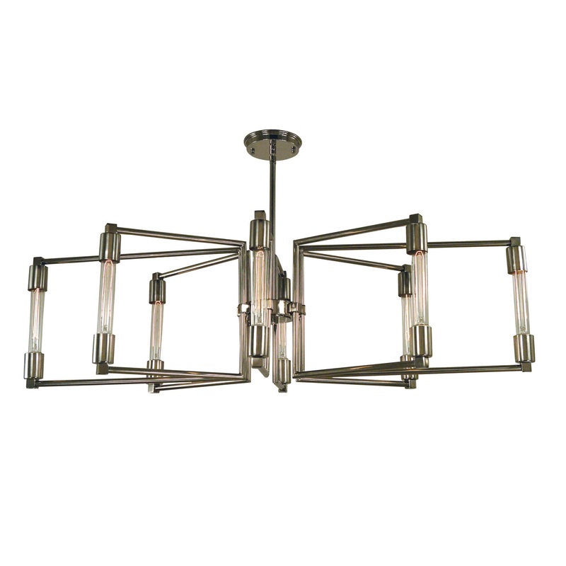 Framburg 5118 PN Focal Eight Light Chandelier, Polished Nickel