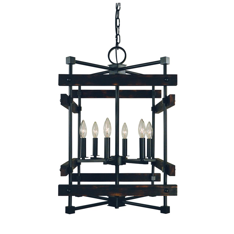 Framburg 5276 MBLACK Rustic Chic Six Light Chandelier, Matte Black