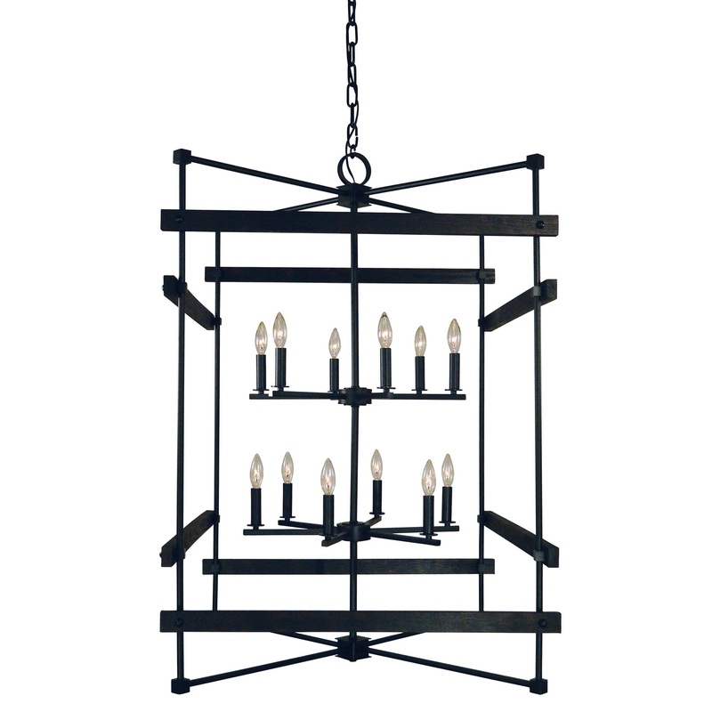 Framburg 5278 MBLACK Rustic Chic 12 Light Foyer Chandelier, Matte Black