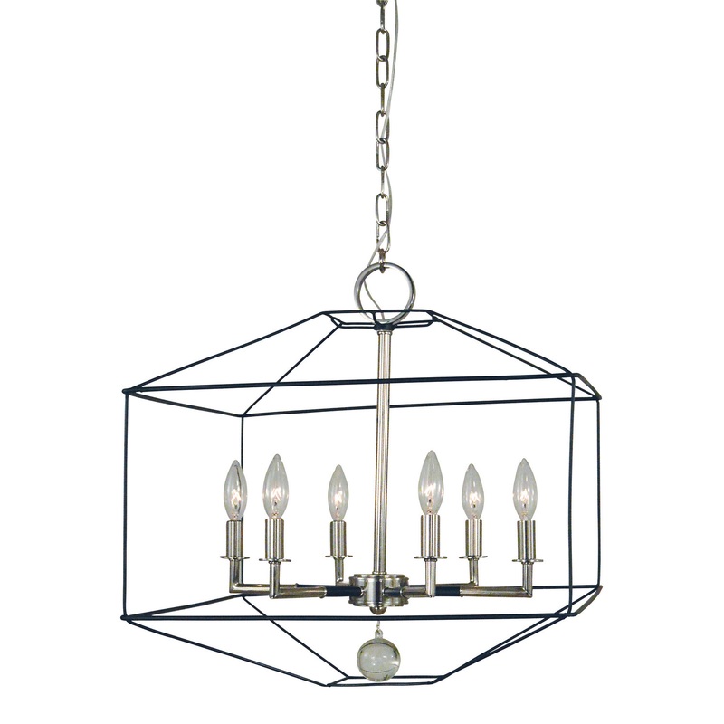 Framburg 5306 PN/MBLACK Isabella Six Light Chandelier, Polished Nickel with Matte Black Accents