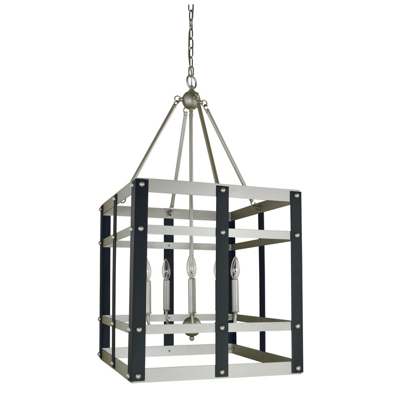 Framburg 5347 SP/MBLACK Metro Artisan Five Light Chandelier, Satin Pewter/Matte Black