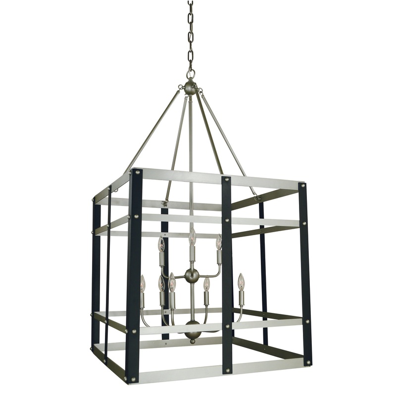 Framburg 5349 SP/MBLACK Metro Artisan Nine Light Foyer Chandelier, Satin Pewter/Matte Black