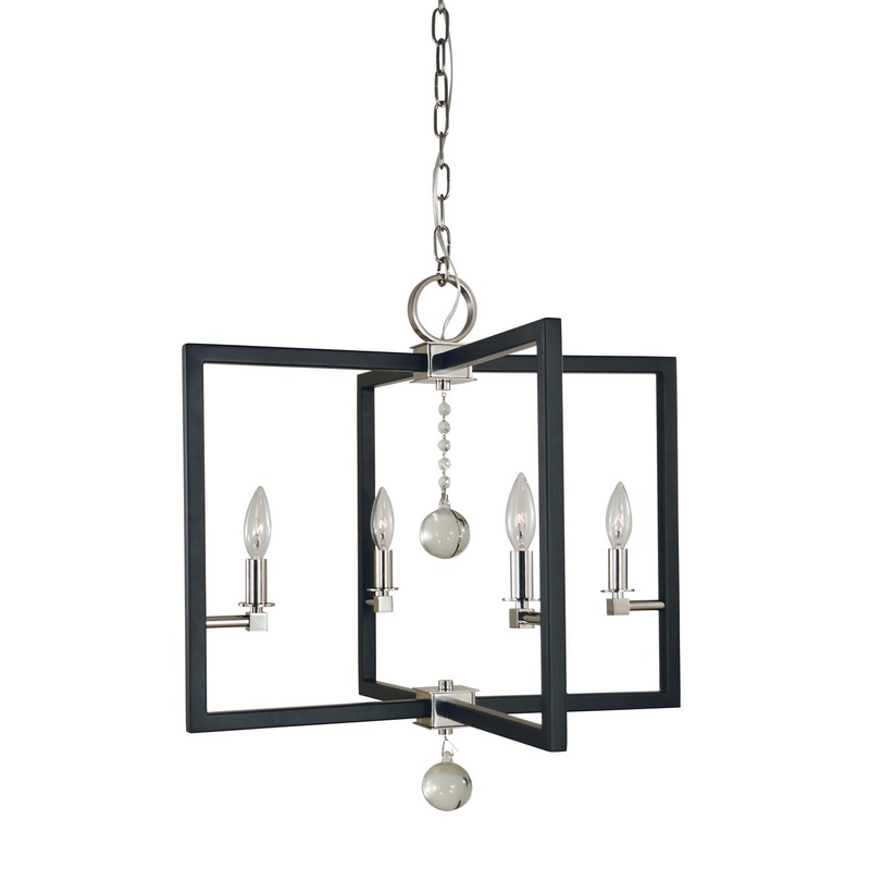 Framburg 5364 PN/MBLACK Minimalist Elegant Four Light Chandelier, Polished Nickel/Matte Black