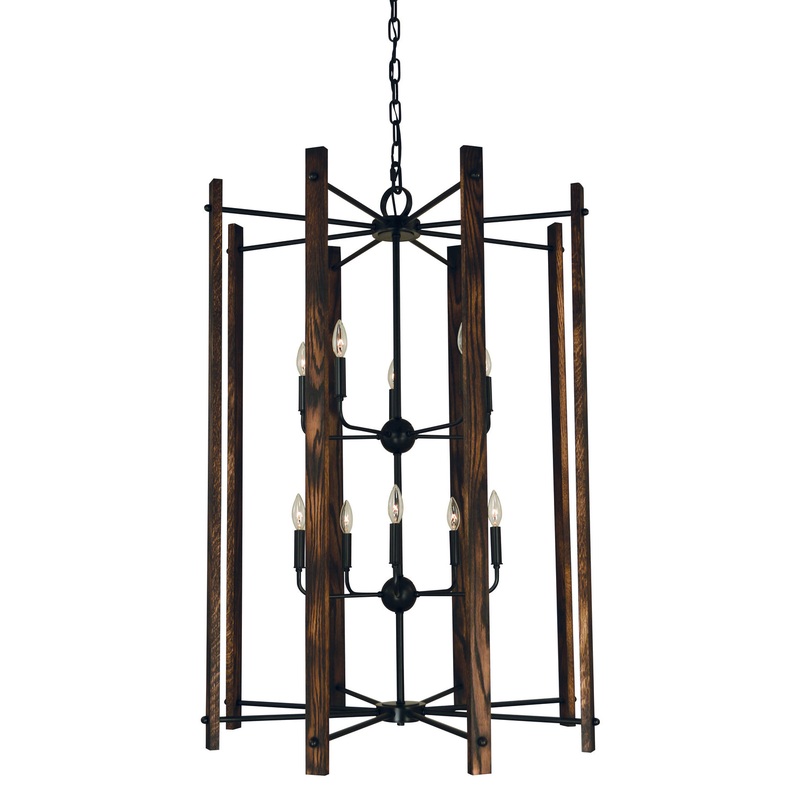 Framburg 5408 MBLACK Modern Farmhouse Ten Light Foyer Chandelier, Matte Black