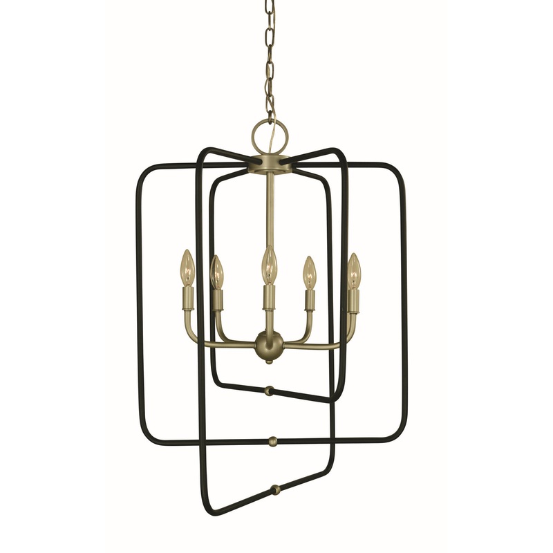 Framburg 5427 SP/MBLACK Montrose Five Light Foyer Chandelier, Satin Pewter With Matte Black