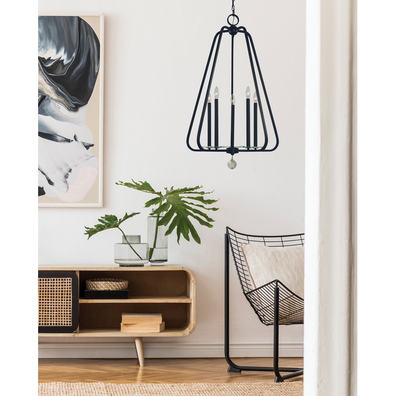 Framburg 5512 MBLACK Triangulum Five Light Foyer Chandlier, Matte Black