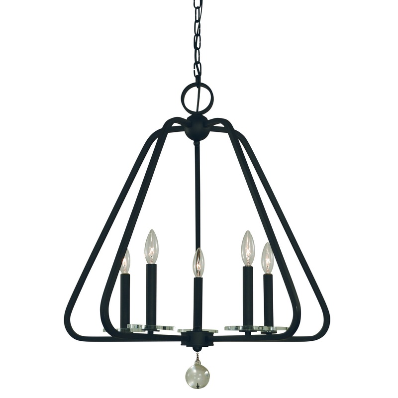 Framburg 5515 MBLACK Triangulum Five Light Chandelier, Matte Black