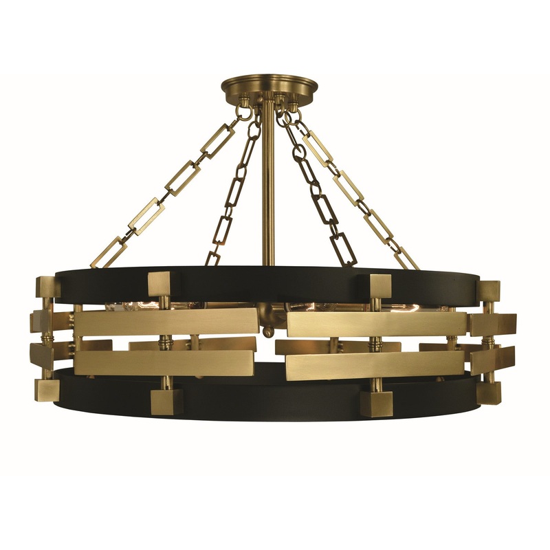 Framburg 5742 BR/MBLACK Eden Six Light Semi Flush Mount, Brush Brass Matte Black