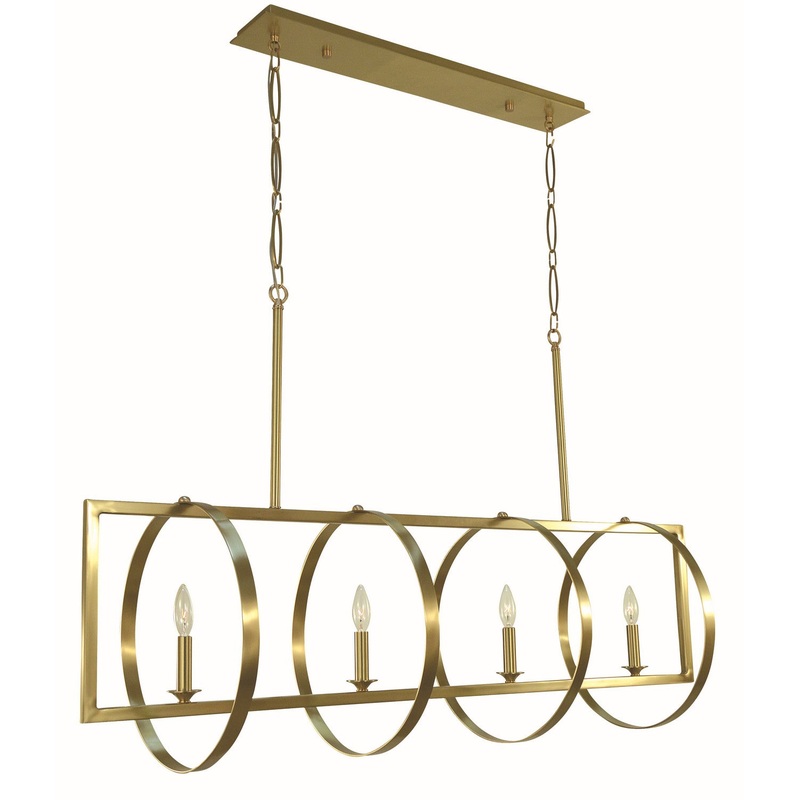 Framburg 5864 BR Olivia Four Light Island Chandelier, Brushed Brass