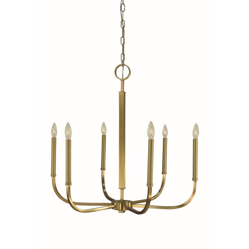 Framburg 5876 BR Manhattan Six Light Chandelier, Brushed Brass