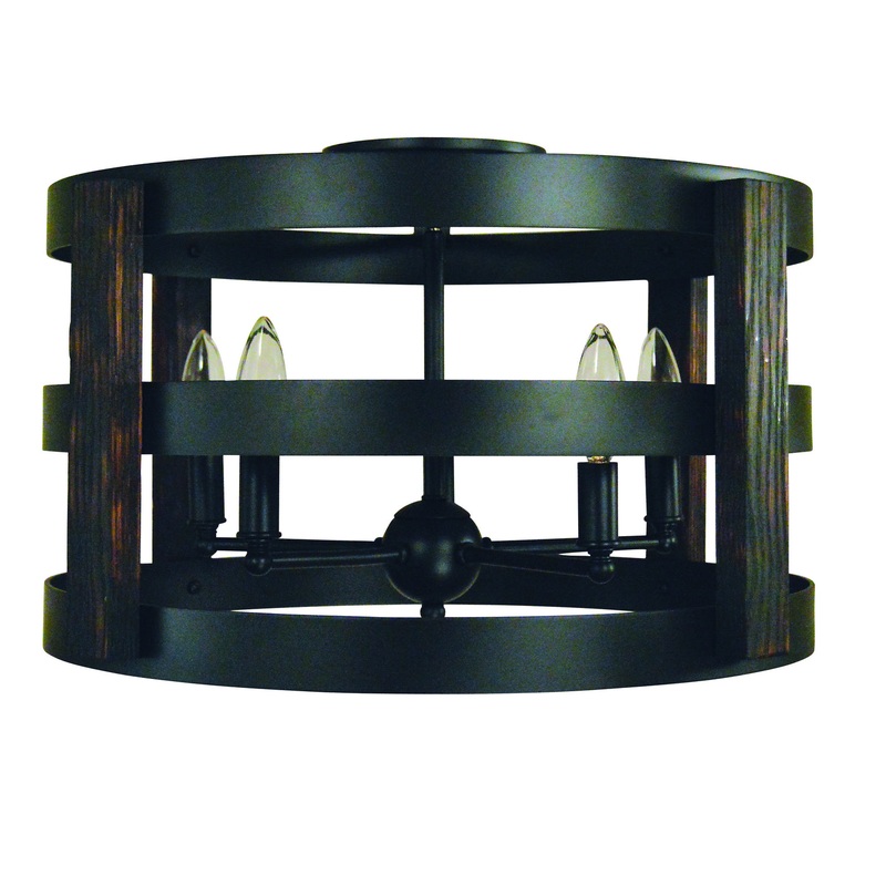 Framburg L1003 MBLACK Homestead Five Light Semi-Flush Mount, Matte Black