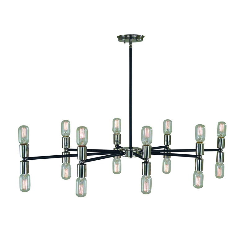 Framburg L1016 PN/MBLACK Gyrate 16 Light Chandelier, Polished Nickel with Matte Black Accents