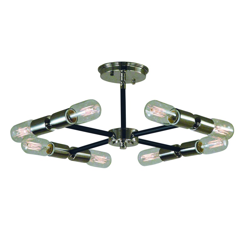 Framburg L1018 PN/MBLACK Gyrate Eight Light Semi-Flush Mount, Polished Nickel with Matte Black Accents