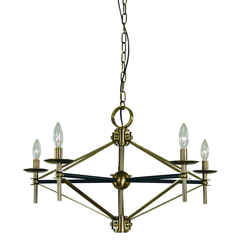 Framburg L1025 AB/MBLACK Fleurette Five Light Chandelier, Antique Brass with Matte Black Accents