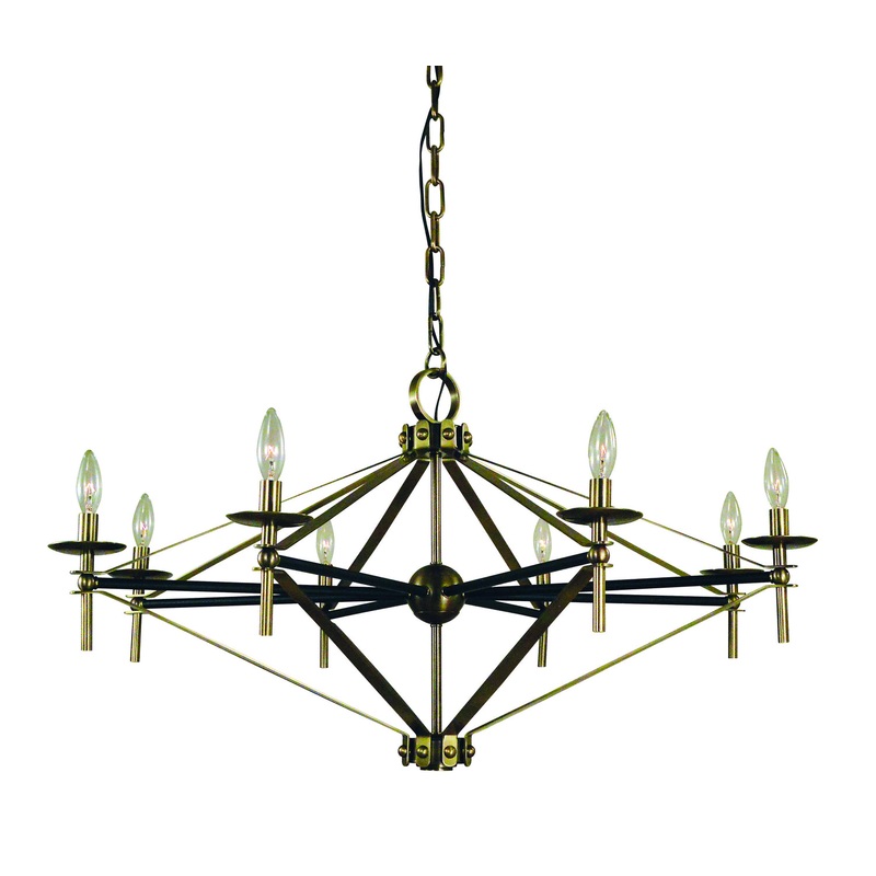 Framburg L1028 AB/MBLACK Fleurette Eight Light Chandelier, Antique Brass with Matte Black Accents