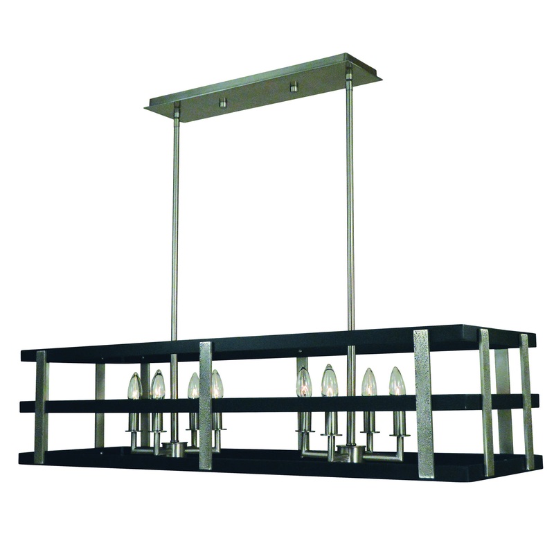 Framburg L1038 BN/MBLACK Montreaux Eight Light Island Chandelier, Brushed Nickel with Matte Black Accents