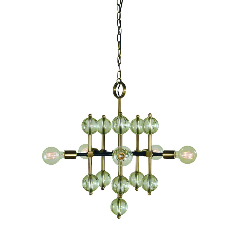 Framburg L1045 AB/MBLACK Gamma Five Light Chandelier, Antique Brass with Matte Black Accents