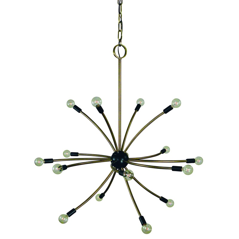 Framburg L1076 AB/MBLACK Comet 16 Light Chandelier, Antique Brass with Matte Black Accents