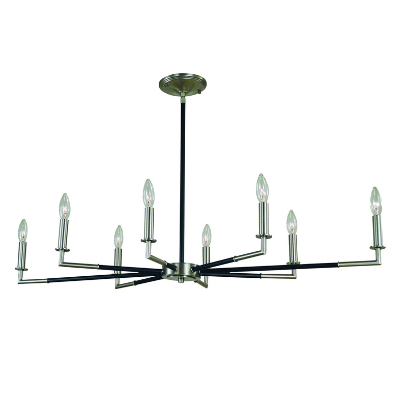 Framburg L1088 BN/MBLACK Schiller Eight Light Chandelier, Brushed Nickel with Matte Black Accents