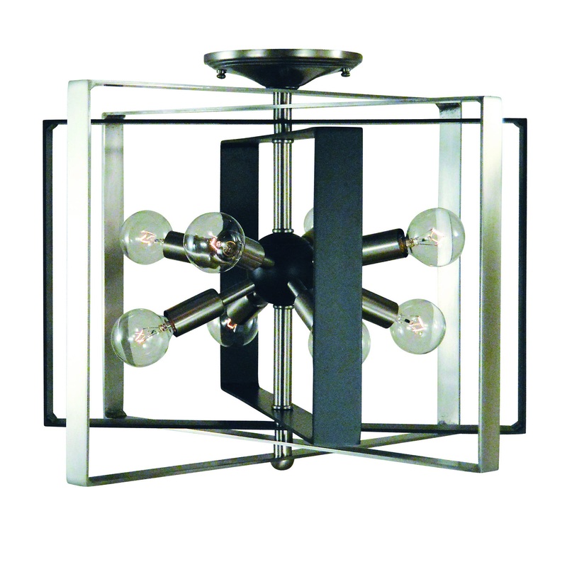 Framburg L1090 BN/MBLACK Interstellar Eight Light Semi-Flush Mount, Brushed Nickel with Matte Black Accents