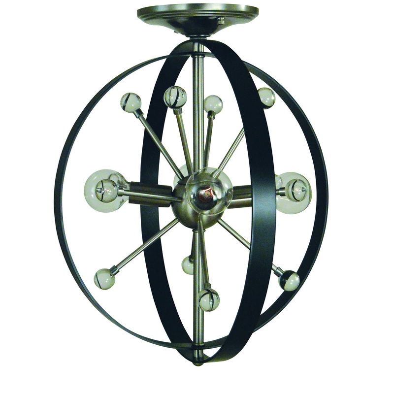 Framburg L1104 BN/MBLACK Nucleus Four Light Chandelier, Brushed Nickel with Matte Black Accents