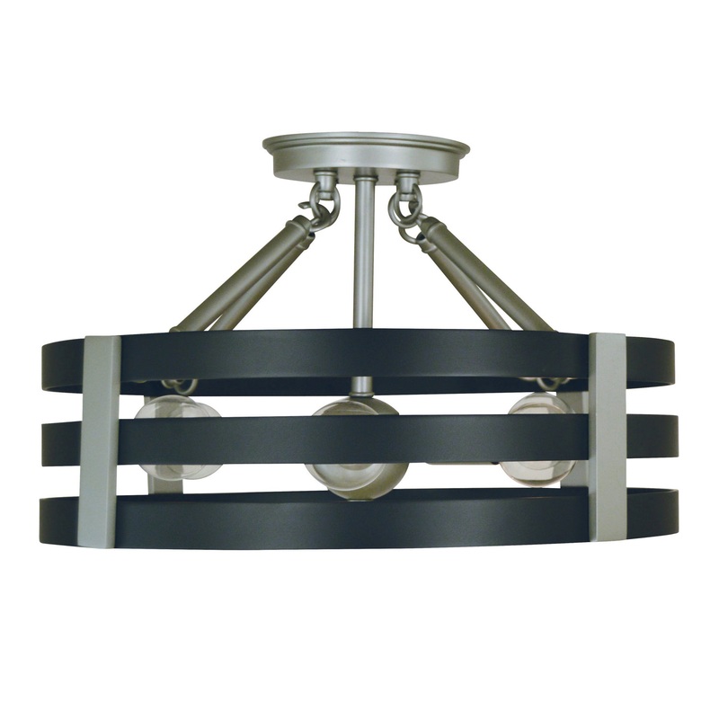 Framburg L1121 SP/MBLACK Luxe Six Light Semi Flush Mount, Satin Pewter/Matte Black