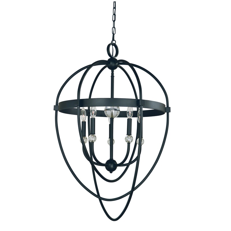Framburg L1152 MBLACK Elizabeth Five Light Chandelier, Matte Black