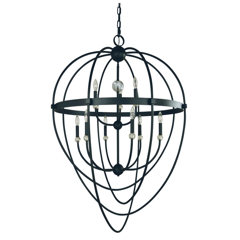 Framburg L1154 MBLACK Elizabeth Nine Light Foyer Chandelier, Matte Black