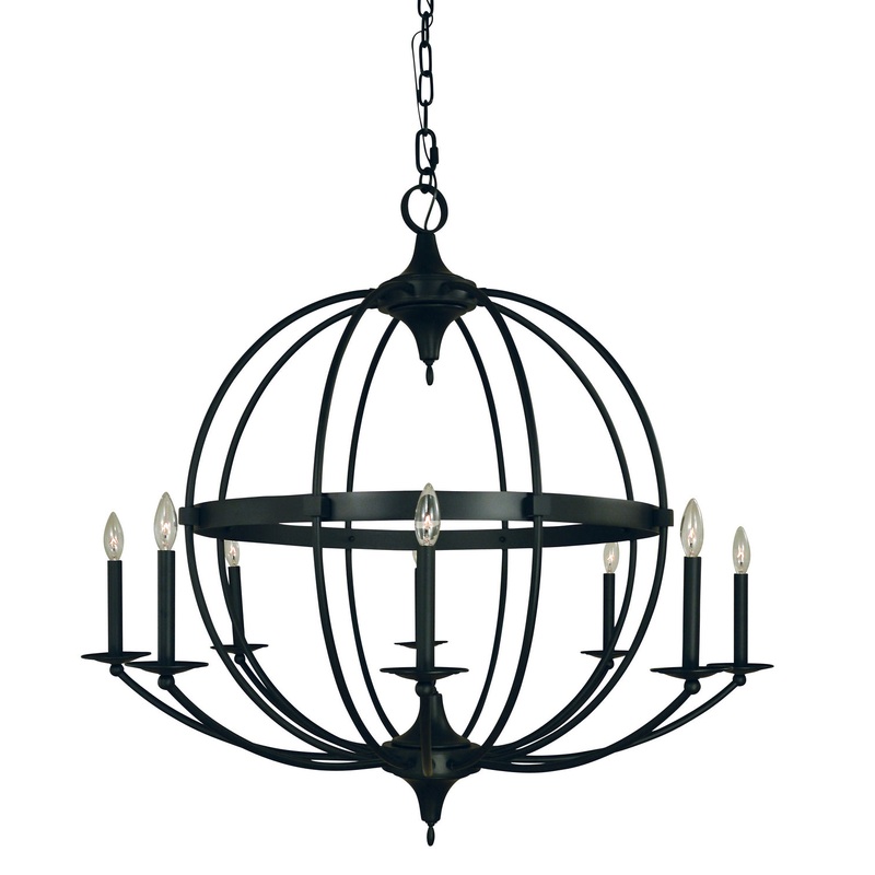 Framburg L1158 MBLACK Aurora Eight Light Foyer Chandelier, Matte Black