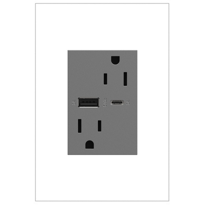 adorne ARTRUSB156ACM4 15A Tamper-Resistant Ultra-Fast USB Type-A/C Outlet, Magnesium