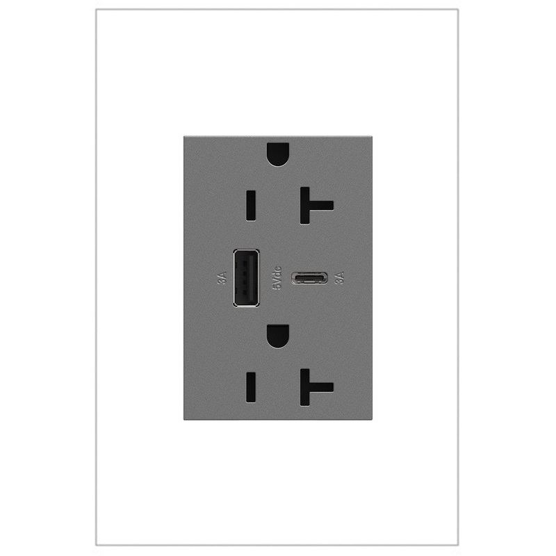 adorne ARTRUSB206ACM4 20A Tamper-Resistant Ultra-Fast USB Type-A/C Outlet, Magnesium
